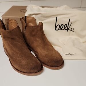 Beek Brown Suede Ankle Booties with Low Heel